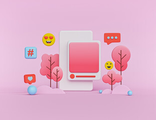 Poster - trendy Social media post, emoji, chat icon. minimal advertising poster. 3d rendering