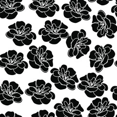 Wall Mural - seamless floral pattern, vector black and white flowers