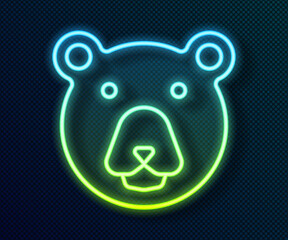 Canvas Print - Glowing neon line Bear head icon isolated on black background. Vector