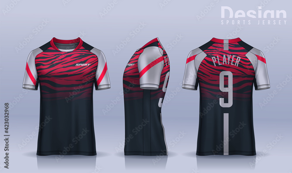 t-shirt sport design template, Soccer jersey mockup for football club. uniform front and back view. - obrazy, fototapety, plakaty 