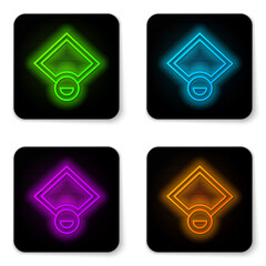 Poster - glowing neon line baseball field icon isolated on white background. baseball map. black square butto