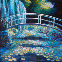 Art Oil Painting On Canvas - Bridge Through A Pond With Water Lilies - Impressionism Style