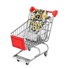 Aufkleber - Award Trophy with Golden Thank You Sign in Shopping Cart Trolley. 3d Rendering