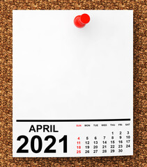 Aufkleber - Calendar April 2021 on Blank Note Paper. 3d Rendering