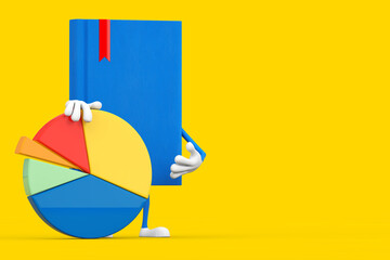 Poster - Blue Book Character Mascot with Info Graphics Business Pie Chart. 3d Rendering
