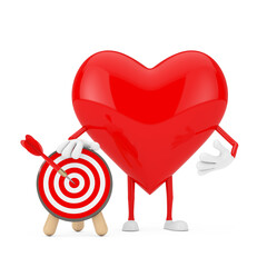 Aufkleber - Red Heart Mascot Character with Archery Target and Dart in Center. 3d Rendering