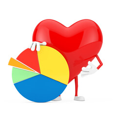 Aufkleber - Red Heart Character Mascot with Info Graphics Business Pie Chart. 3d Rendering