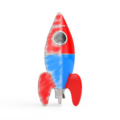 Poster - Bring Idea to Life Concept. Rocket from Children Sketch to Real Model. 3d Rendering