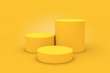 Poster - Yellow Cylinder Products Stage Pedestal. 3d Rendering
