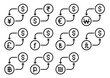Currency conversion black and white icons
pattern with black and white icons