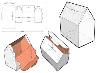 Candy model box of house and Die-cut Pattern. The .eps file is full scale and fully functional. Prepared for real cardboard production.