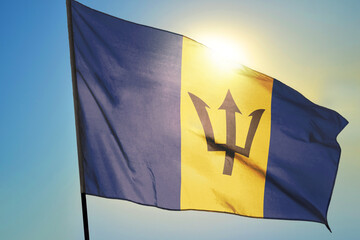 Barbados flag waving on the wind