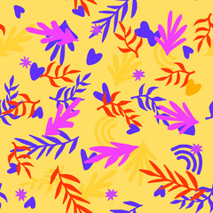 Aufkleber - Beautiful Mid- Century Boho style Pattern with Palm Branches. Repeating Vector Design in warm color palette.