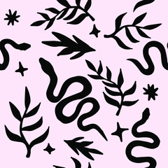 Aufkleber - A magical spiritual boho-chick pattern with hand-painted snakes and palm leaves.