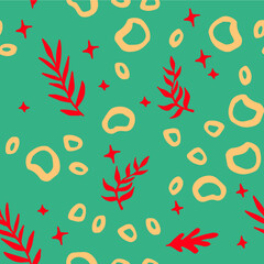 Aufkleber - Beautiful Mid- Century Boho style Pattern with Palm Branches. Repeating Vector Design in warm color palette.