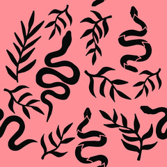 Aufkleber - A magical spiritual boho-chick pattern with hand-painted snakes and palm leaves.