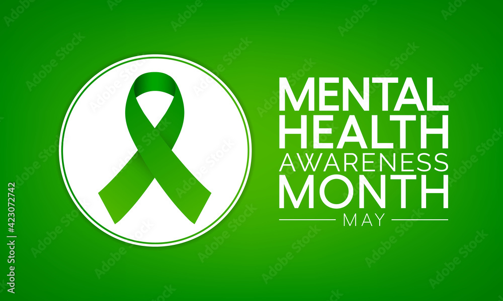 Mental health awareness month observed each year during May. it includes our emotional, psychological, and social well-being. It affects how we think, feel, and act. Vector illustration. - obrazy, fototapety, plakaty 