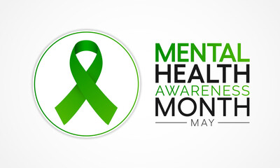 Wall Mural - Mental health awareness month observed each year during May. it includes our emotional, psychological, and social well-being. It affects how we think, feel, and act. Vector illustration.
