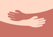 Human hugs hugging hands support and love symbol hugged arms girth silhouette unity and warmth feeling, flat vector illustration