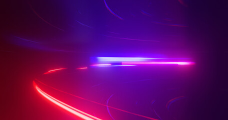 Poster - Speed of digital light or neon light shining in a tunnel. Super fast car night traffic lights. 3D rendering
