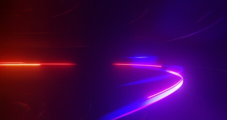 Poster - Light trails in tunnel. abstract background with glowing lines, Dynamic lights shape in motion on dark background. 3D rendering 
