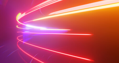 Poster - light trails in tunnel. abstract background with glowing lines, 3d rendering