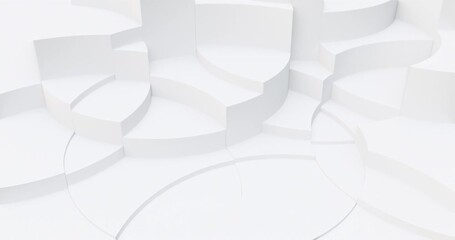 Poster - Clean white abstract background with curved shapes, circular design with bright light scene. 4K loop, 3D rendering