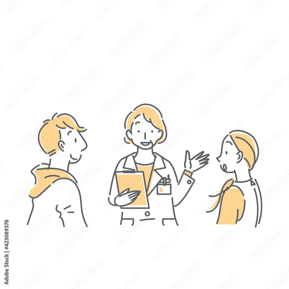 ベテラン医療スタッフにカウンセリングを受ける若い女性と男性のシンプルでおしゃれな線画イラスト Indeks Malarzy Reprodukcje ベテラン医療スタッフにカウンセリングを受ける若い女性と男性のシンプルでおしゃれな線画イラスト Indeks Malarzy Reprodukcje