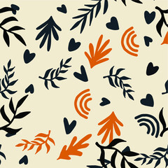 Poster - Beautiful Mid- Century Boho style Pattern with Palm Branches. Repeating Vector Design in warm color palette.