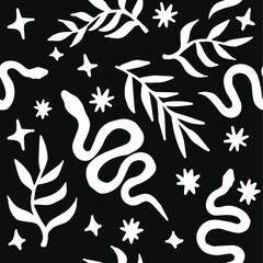 Aufkleber - A magical spiritual boho-chick pattern with hand-painted snakes and palm leaves.