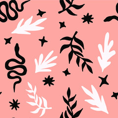 Aufkleber - A magical spiritual boho-chick pattern with hand-painted snakes and palm leaves.