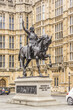Statue of Richard Coeur de Lion (1856) - equestrian statue of Richard I of England is located in Old Palace Yard outside Palace of Westminster. London, UK.