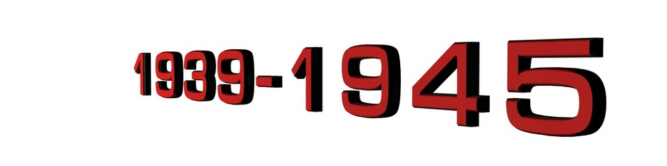 Poster - Dates of the period of the second world war. Red 3d text on white background