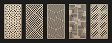 Laser Cut Patterns Collection. Vector Set With Abstract Geometric Ornament, Lines, Stripes, Grid, Lattice. Decorative Stencil For Laser Cutting Of Wood Panel, Metal, Plastic, Paper. Aspect Ratio 1:2
