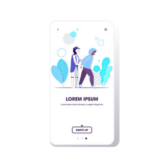 Poster - robot policeman holding caught suspect thief artificial intelligence technology arrested criminal concept smartphone screen mobile app copy space full length
