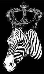 Poster - white silhouette of cute zebra wear a crown vector illustration