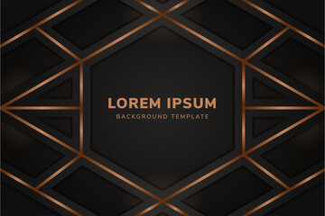 Poster - Luxury dark background with horizontal layout. brown line gradient and transparency dot pattern  elements. Vector graphic illustration. mosaic style use hexagon, triangle and rectangle shape arranged