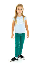 cute little girl in t-shirt and jeans