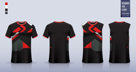 T-shirt sport, Soccer jersey, football kit, basketball uniform, tank top, and running singlet mockup. Fabric pattern design. Vector.