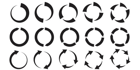Poster - Circular arrows. Vector pattern. Black circular arrows on white background. Cursor arrow icon set. Stock Image. EPS 10.