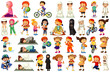 © GraphicsRF - Children doing different activities cartoon character set on white background