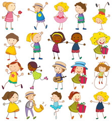 Wall Mural - Set of different kids in doodle style