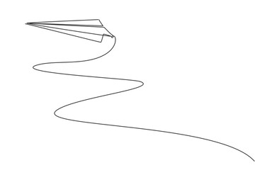 Poster - continuous one line drawing of paper airplane flying up to the sky on white background. paper aero p