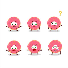 Sticker - Cartoon character of strawberry donut with what expression