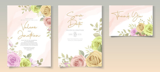 Wall Mural - Wedding card template with floral theme