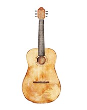 Watercolour Acoustic Guitar Isolated On White. Musical Instrument. Digital Watercolor Illustration.