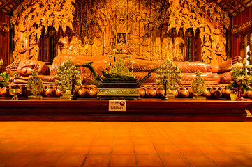 Wall Mural - The Wooden Reclining Buddha of Wat Luang Khun Win in Chiangmai Province