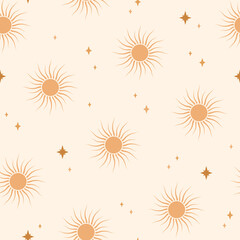 Wall Mural - seamless pattern with sun. boho art print. vector illustration.