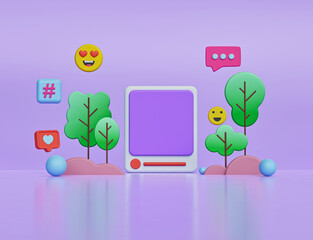 Poster - trendy Social media post, emoji, chat icon. minimal advertising poster. 3d rendering