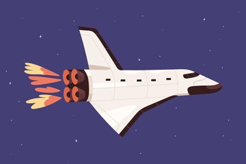 Wall Mural - intergalactic spaceship flying in outer space. spacecraft flight in sky. galactic shuttle traveling 
